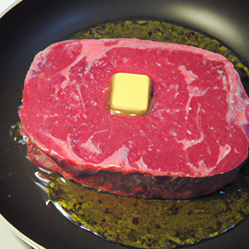 Preparation of garlic butter steak in a skillet